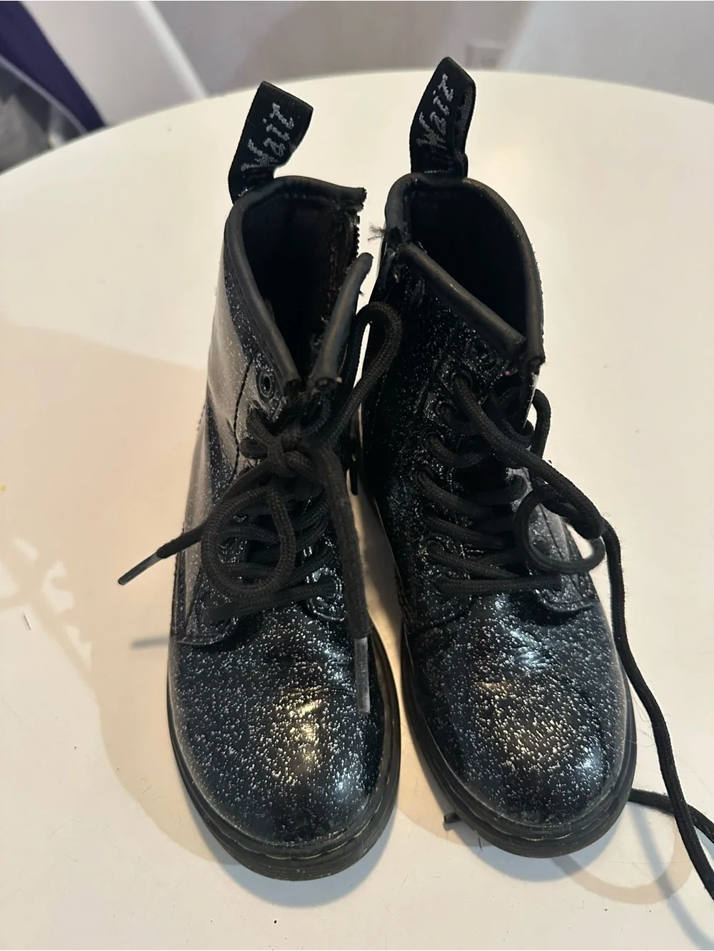 Dr. Martens Kids Black Glitter Lace-Up Boots